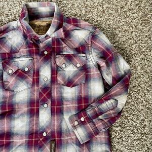 Wrangler RETrO Plaid Pearl Snap Button Down Rodeo Farm Shirt Sz XS 3-4 Red White